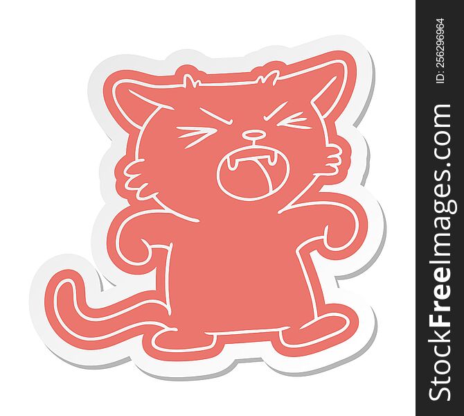 Cartoon Sticker Of A Screeching Cat