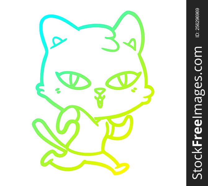 cold gradient line drawing cartoon cat out for a run
