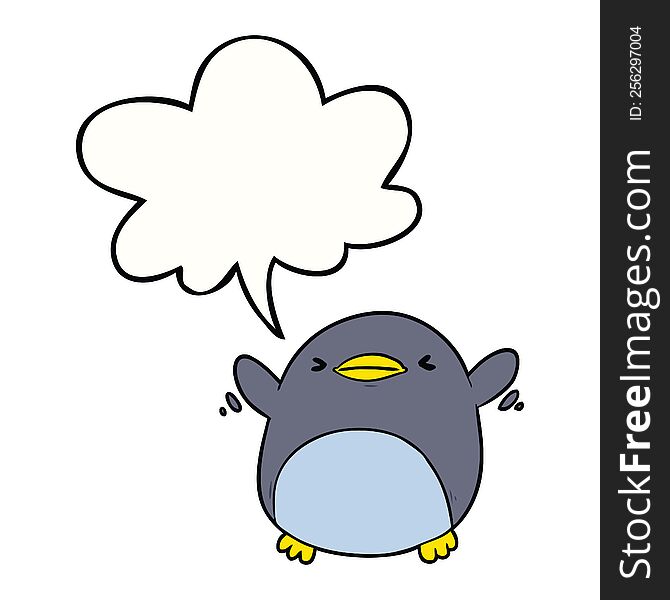 cute cartoon penguin flapping wings and speech bubble