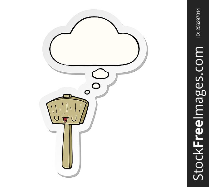 Cartoon Mallet And Thought Bubble As A Printed Sticker
