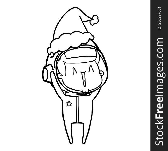 Happy Line Drawing Of A Astronaut Wearing Santa Hat