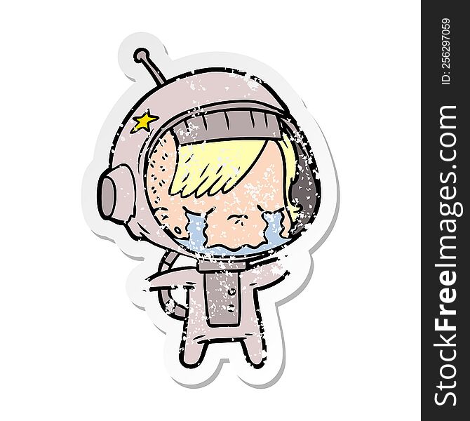 Distressed Sticker Of A Cartoon Crying Astronaut Girl