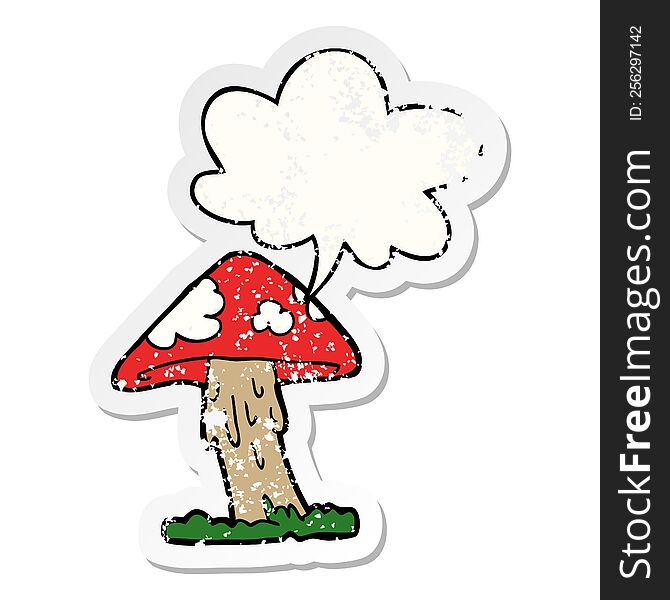 Cartoon Mushroom And Speech Bubble Distressed Sticker