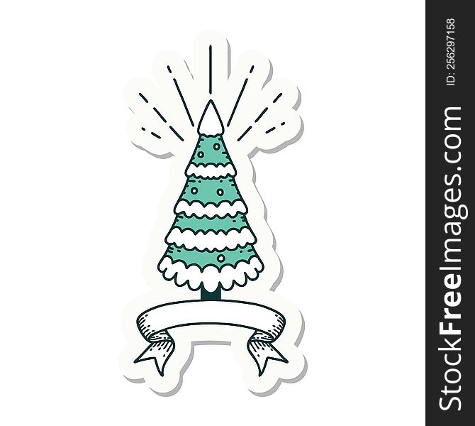 sticker of tattoo style snow covered pine tree