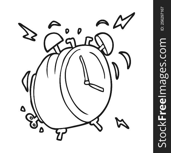Black And White Cartoon Ringing Alarm Clock