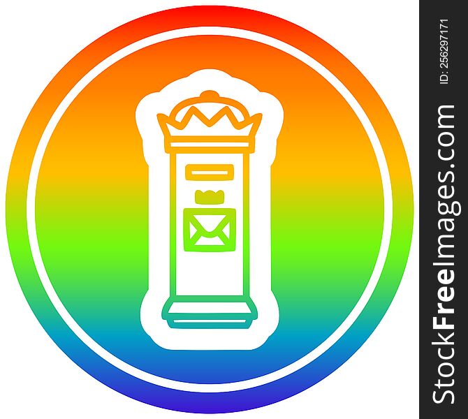 British postbox circular icon with rainbow gradient finish. British postbox circular icon with rainbow gradient finish