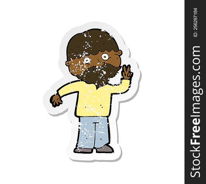 Retro Distressed Sticker Of A Cartoon Man Giving Peace Sign