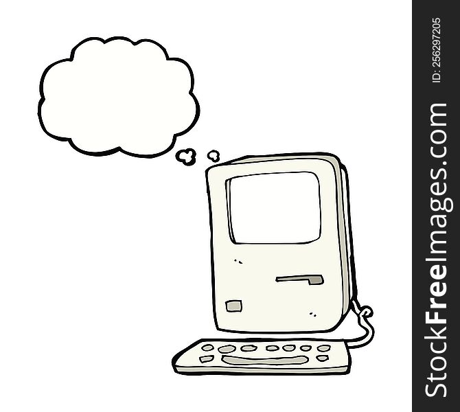 cartoon old computer with thought bubble