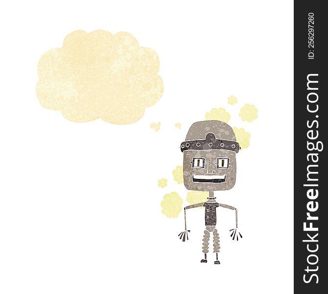 Funny Cartoon Old Robot With Thought Bubble