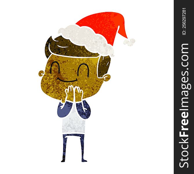 Retro Cartoon Of A Friendly Man Wearing Santa Hat