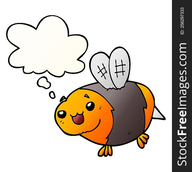 Funny Cartoon Bee And Thought Bubble In Smooth Gradient Style
