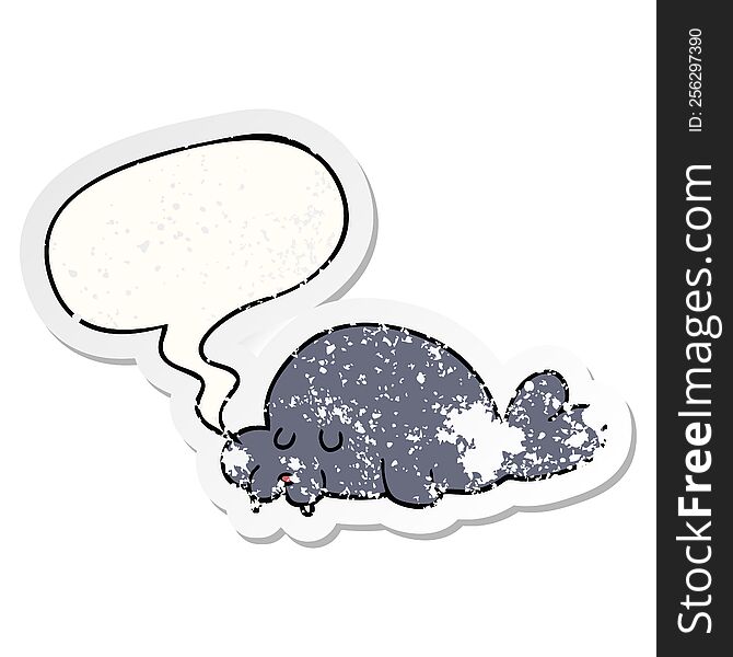 Cartoon Walrus And Speech Bubble Distressed Sticker