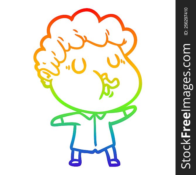 Rainbow Gradient Line Drawing Cartoon Man Pulling Face