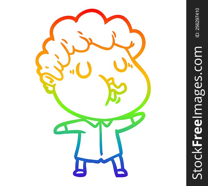 rainbow gradient line drawing cartoon man pulling face