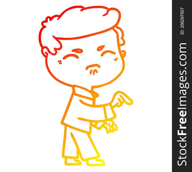 Warm Gradient Line Drawing Cartoon Annoyed Man Pointing Finger