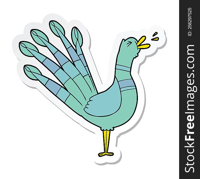 sticker of a cartoon crowing peacock