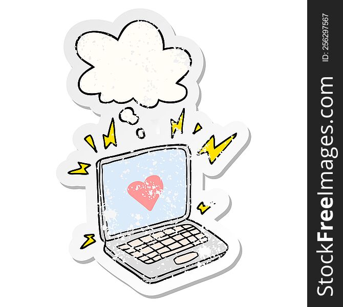 internet dating cartoon  with thought bubble as a distressed worn sticker
