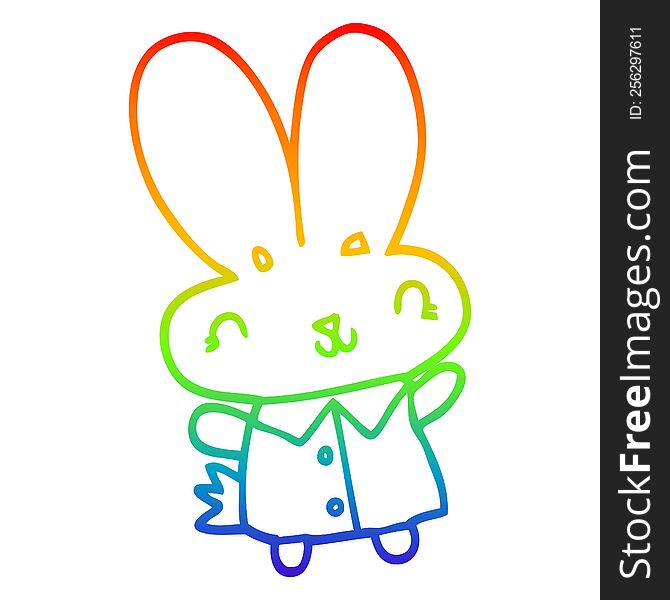rainbow gradient line drawing of a cute cartoon tiny rabbit