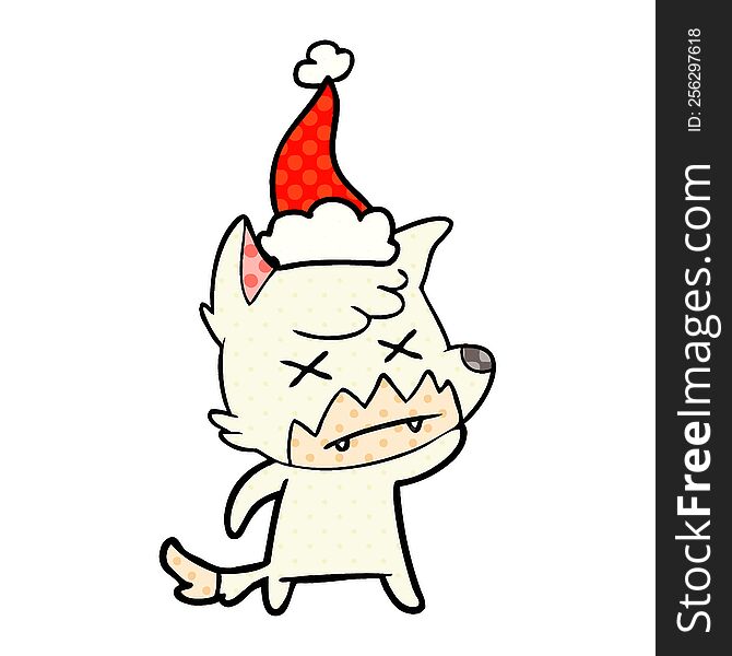 Comic Book Style Illustration Of A Dead Fox Wearing Santa Hat