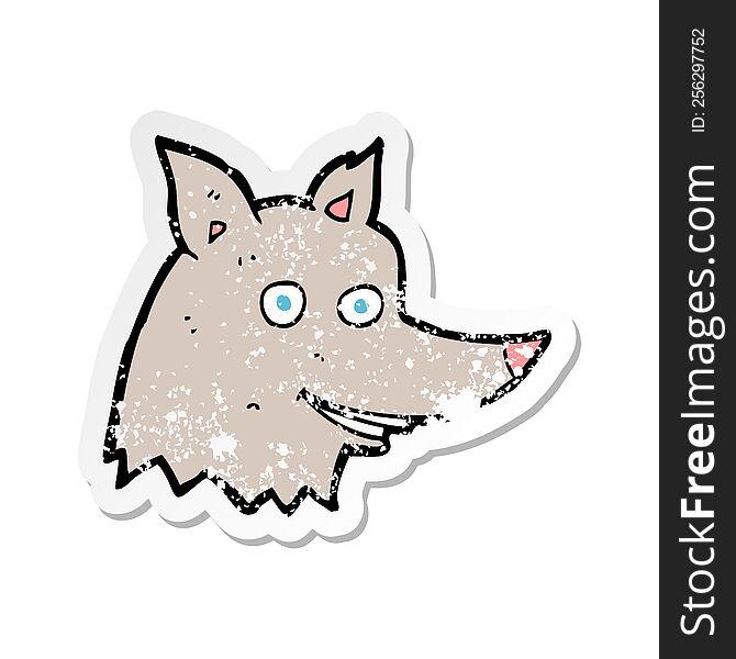 Retro Distressed Sticker Of A Cartoon Wolf Head