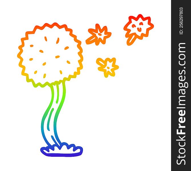 Rainbow Gradient Line Drawing Cartoon Blowing Dandelion