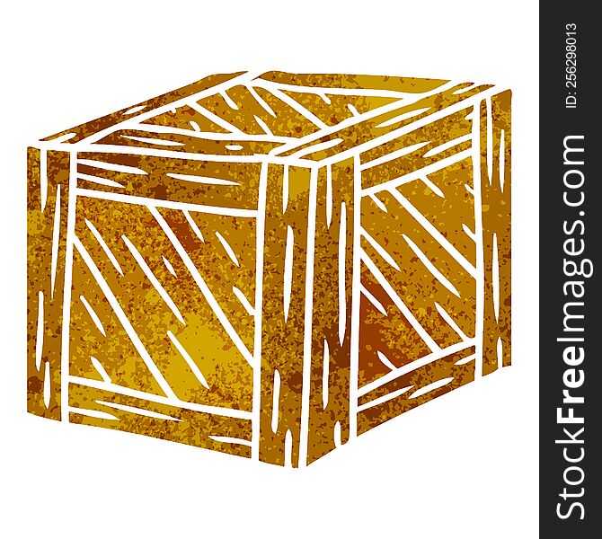 Retro Cartoon Doodle Of A Wooden Crate