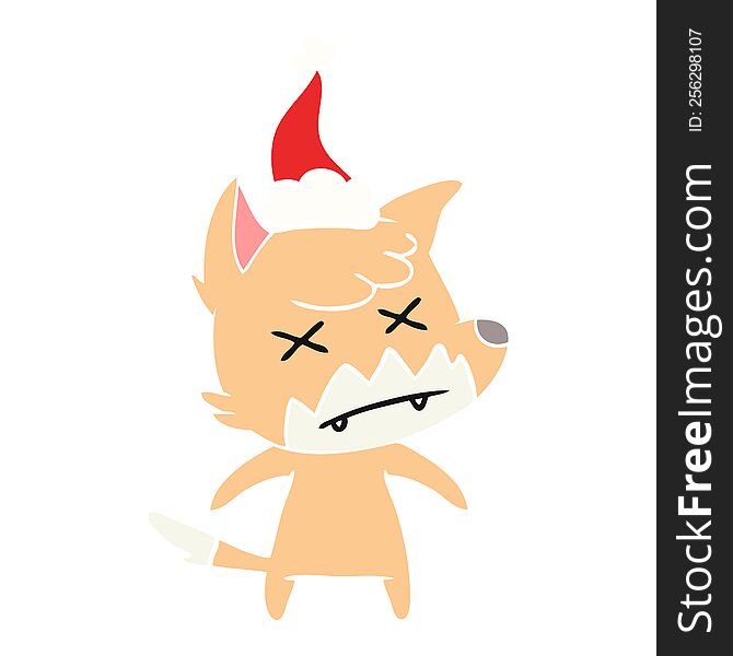 Flat Color Illustration Of A Dead Fox Wearing Santa Hat