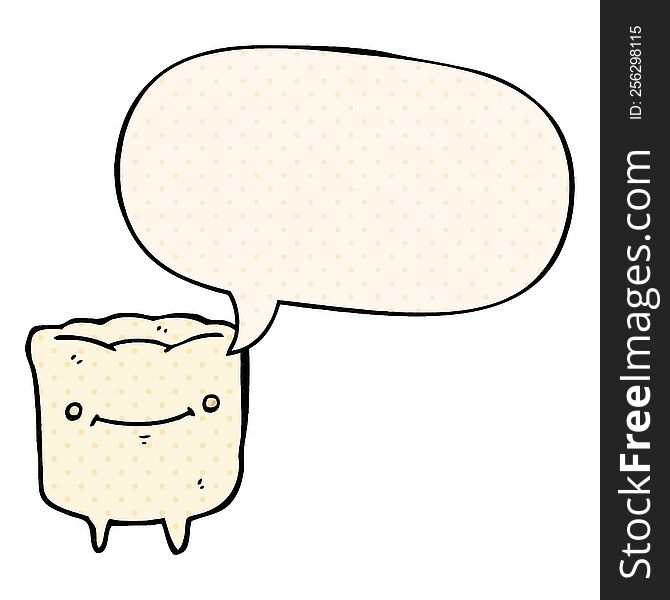 Cartoon Happy Tooth And Speech Bubble In Comic Book Style
