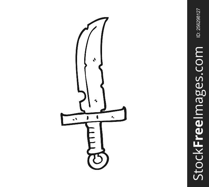 freehand drawn black and white cartoon knife