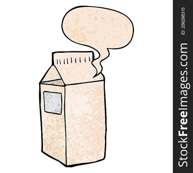 cartoon milk carton and speech bubble in retro texture style