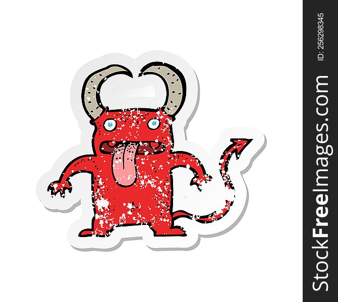 Retro Distressed Sticker Of A Cartoon Little Devil
