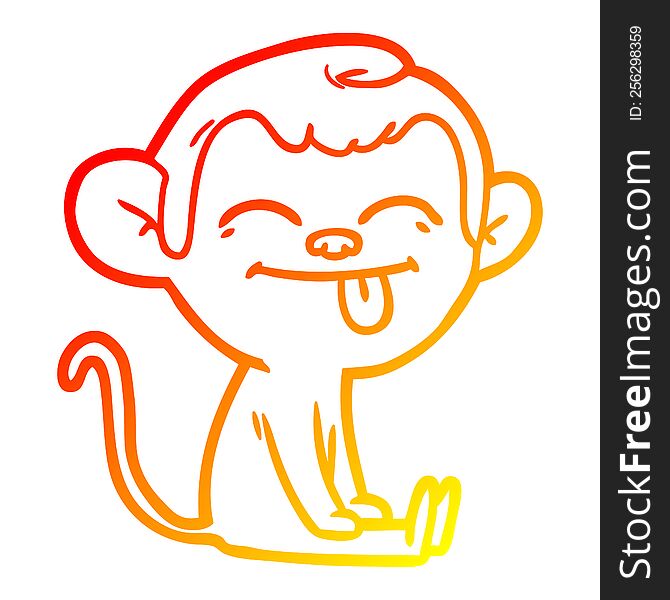 Warm Gradient Line Drawing Funny Cartoon Monkey Sitting