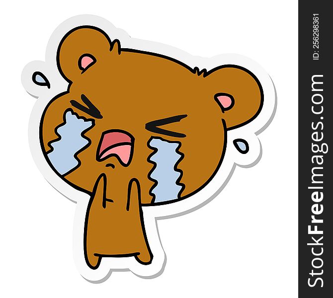 freehand drawn sticker cartoon of a cute crying bear