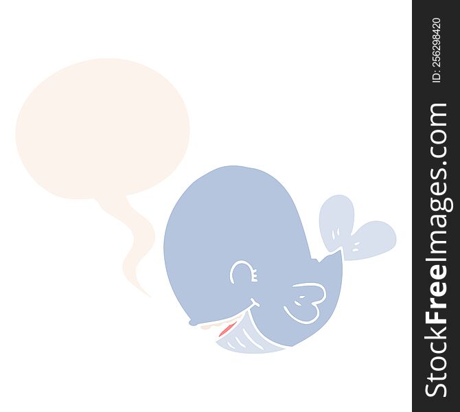 Cartoon Whale And Speech Bubble In Retro Style