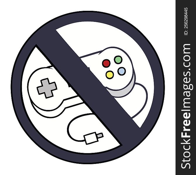 cute cartoon of a no gaming sign. cute cartoon of a no gaming sign