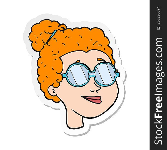 Sticker Of A Cartoon Woman Wearing Spectacles