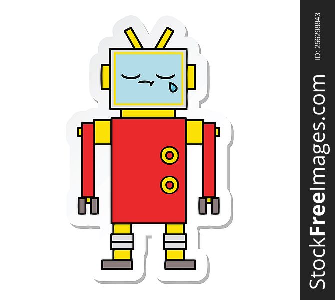 Sticker Of A Cute Cartoon Crying Robot