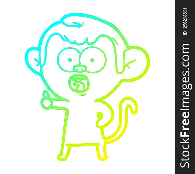 cold gradient line drawing of a cartoon shocked monkey