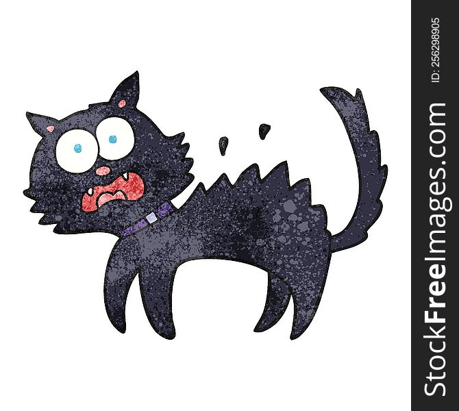 freehand textured cartoon scared black cat