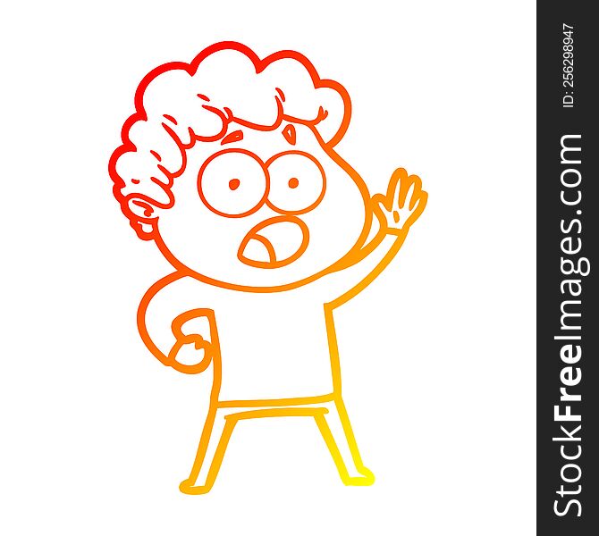warm gradient line drawing of a cartoon man gasping in surprise