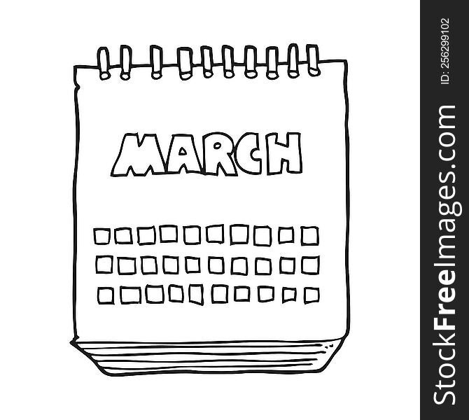 freehand drawn black and white cartoon march calendar