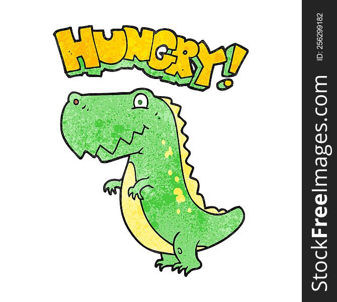 freehand textured cartoon hungry dinosaur