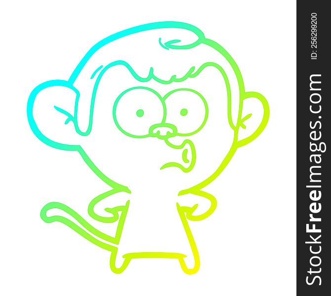 Cold Gradient Line Drawing Cartoon Hooting Monkey