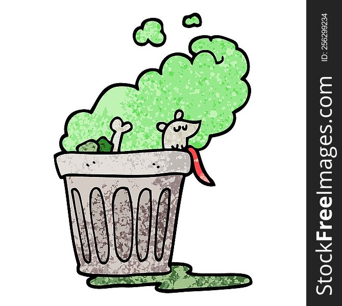 Grunge Textured Illustration Cartoon Smelly Garbage Can