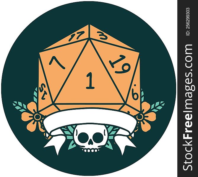 Natural One D20 Dice Roll Icon