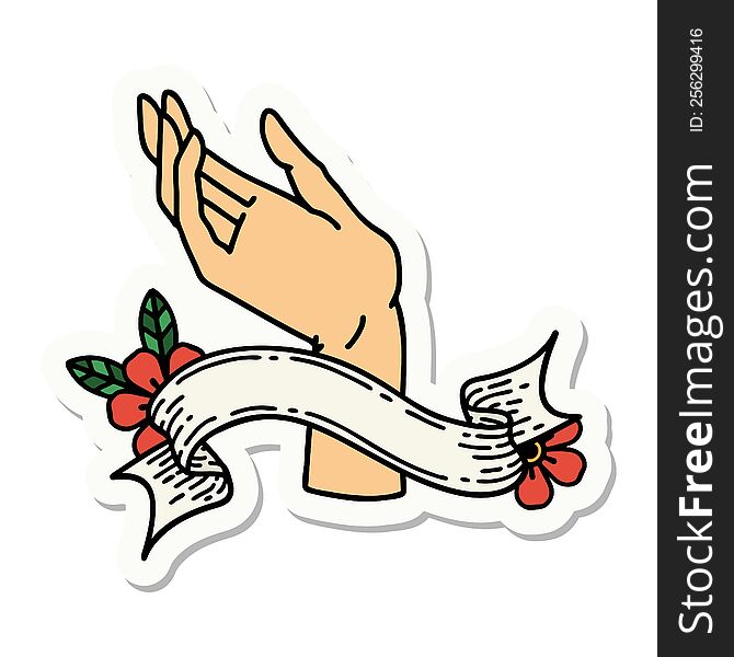 Tattoo Sticker With Banner Of A Hand