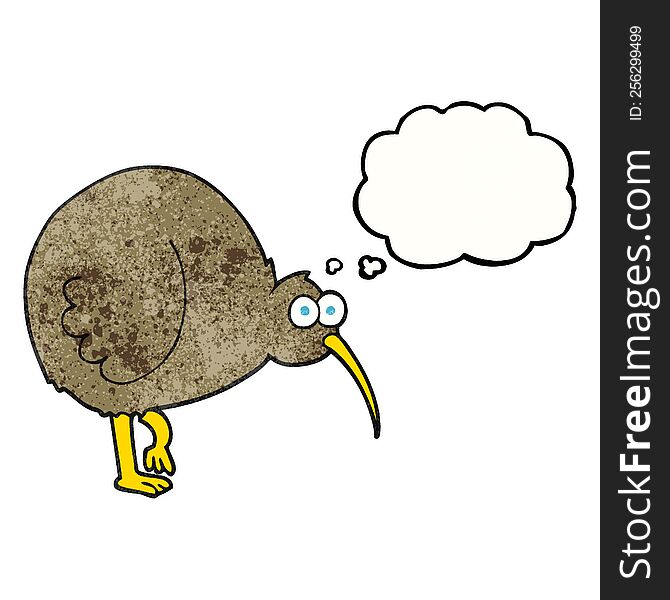 freehand drawn thought bubble textured cartoon kiwi bird