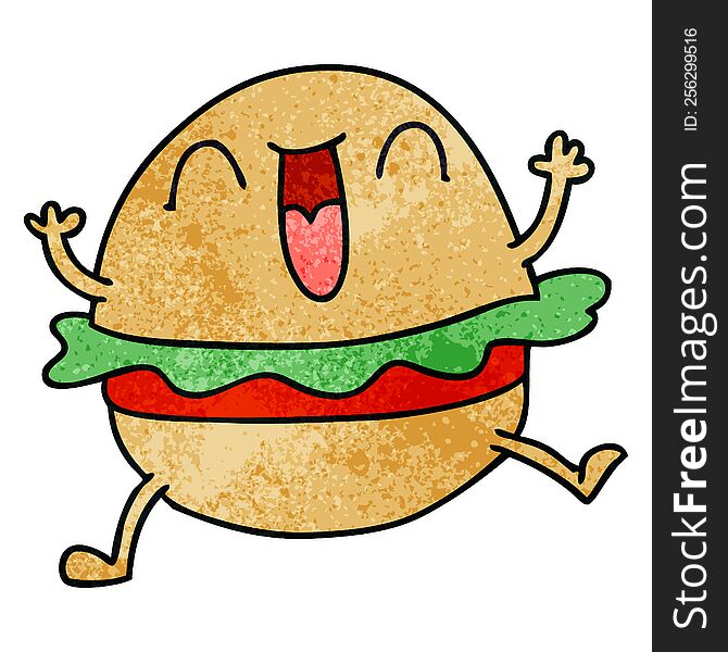 hand drawn quirky cartoon happy veggie burger. hand drawn quirky cartoon happy veggie burger