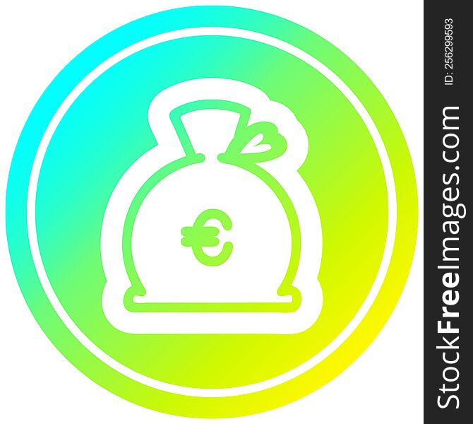 money sack circular in cold gradient spectrum