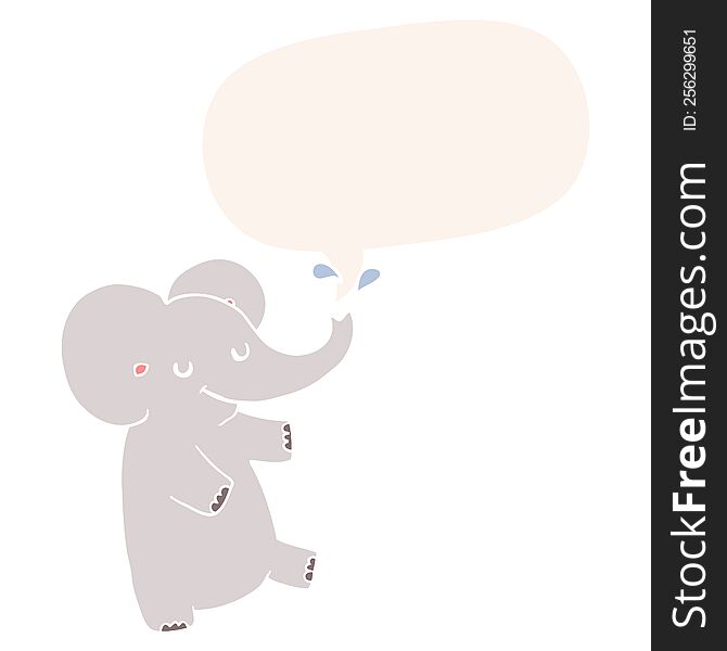 cartoon dancing elephant with speech bubble in retro style